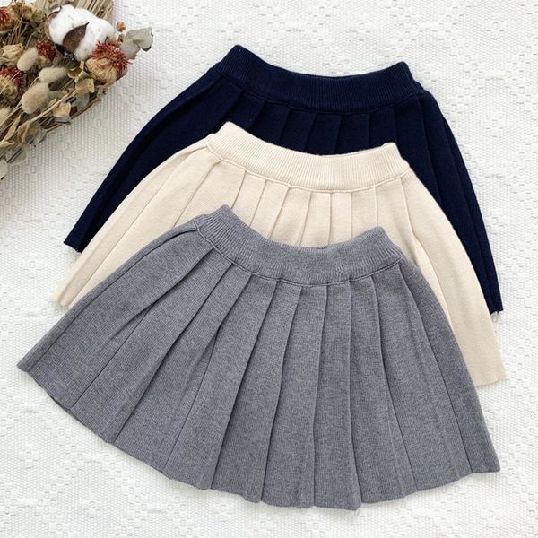 

skirts autumn winter baby girl knitted skirts korean style solid color toddlers kids pleated a line skirts 230505, Blue