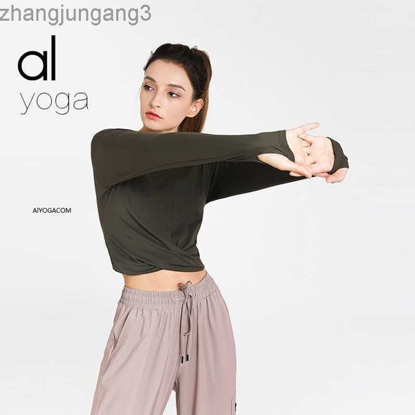 

desginer alo yoga t shirt breathable slimming suit fashion sports leisure fitness running loose long-sleeved t-shirt women, White