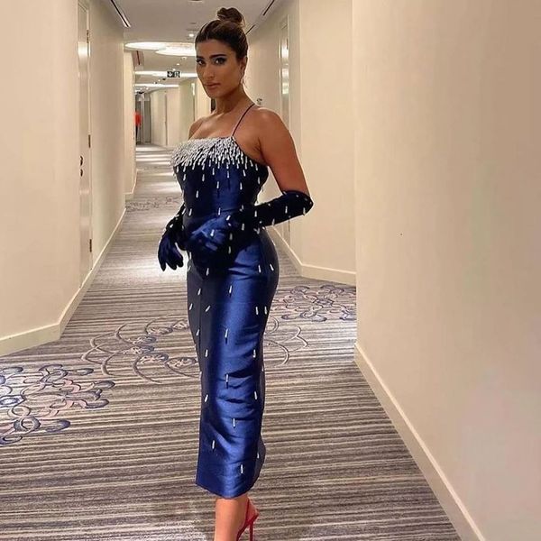 

party dresses sharon said navy blue spaghetti straps midi evening dress 2023 luxury dubai beige pink arabic women wedding gown ss315 230505, White;black