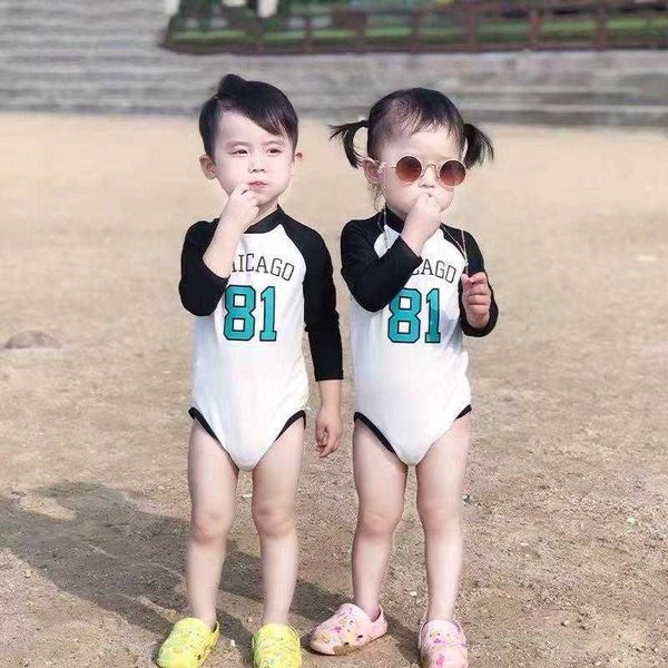 

childrens long sleeve swimsuit one pieces one piece no. 81 cute baby, Black