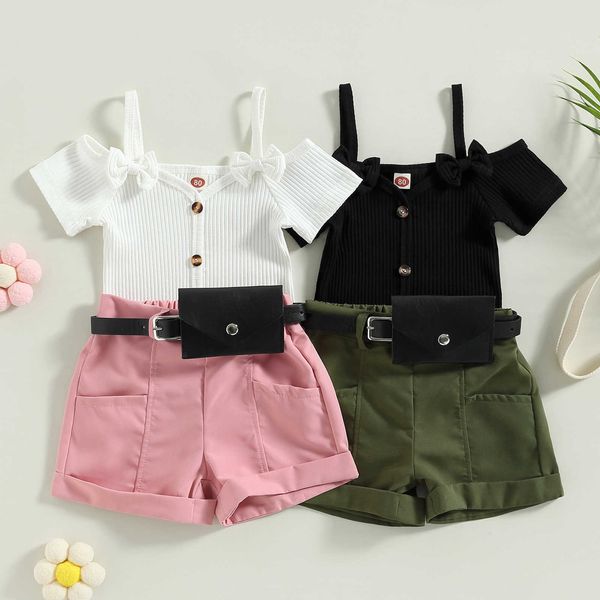 

clothing sets citgeett summer kids girls shorts set short sleeve t-shirt hem shorts and waist bag casual outfit clothes aa230504, White