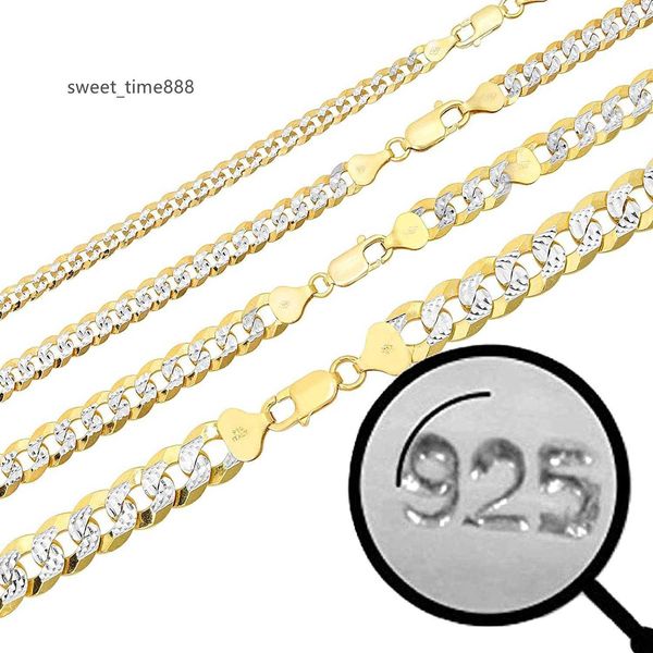 

harlembling men's flat cuban chain - two tone diamond cut - 14k gold over solid 925 sterling silver - made in italy - 5mm 6mm 8mm 10mm, Golden;silver