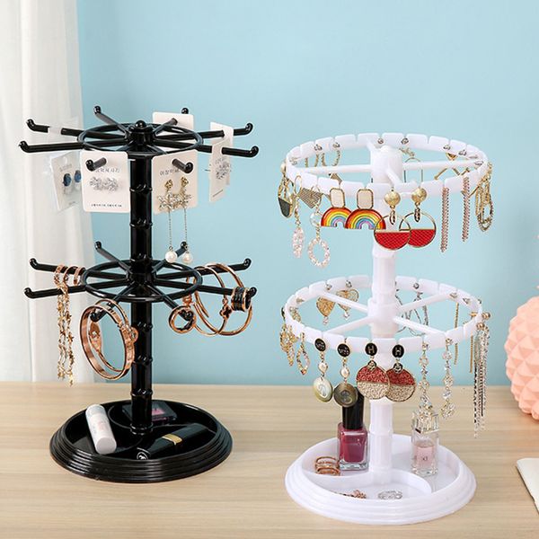 

jewelry boxes rotating jewelry organizer plastic jewelry display stand rack clear jewelry dish holder for earrings necklace bracelet pendant, Black;white