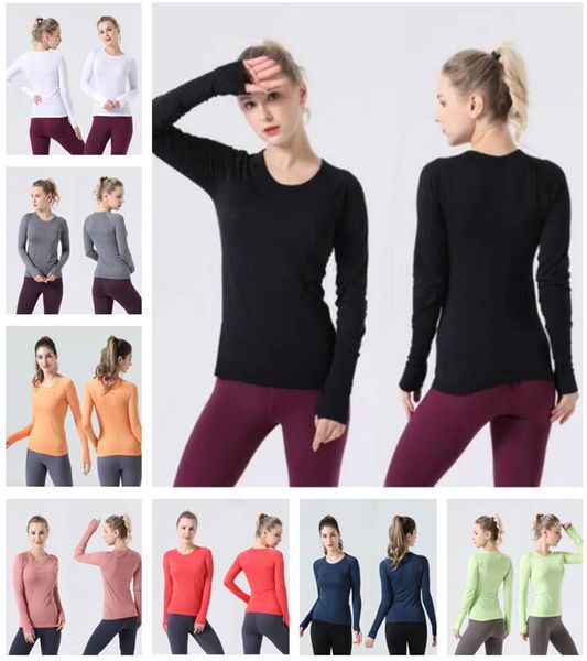 

2023 align lu-2027 women's yoga long sleeves 2.0 solid color nude sports shaping waist tight fitness loose jogging sportswear women&#03, White;red
