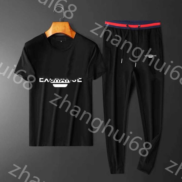 

23ss mens designer tracksuit mens tracksuit sweatsuit round neck pure cotton logo print short sleeve t-shirt fringe drawstring trousers set, Gray