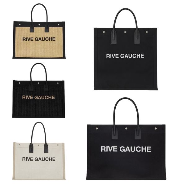

straw handbag embossed rive gauche tote bag mens womens clutch bag canvas weave large beach shopping bags luxury designer nylon duffle cross