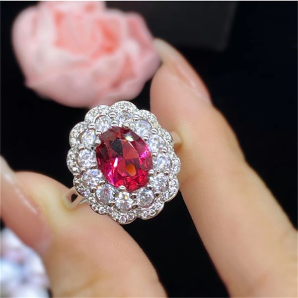 

flower ruby diamond finger ring 925 sterling silver party wedding band rings for women bridal promise engagement jewelry gift, Slivery;golden