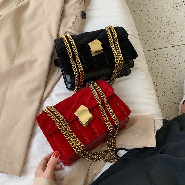 

evening bags small square women s fashion versatile velvet retro single shoulder metal lock chain messenger 230504
