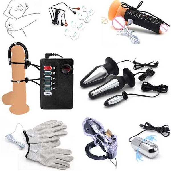 

toy massager electric shock pulse anal plug electro penis rings glove stimulation breast pads massage cock cage nipple clamps toys
