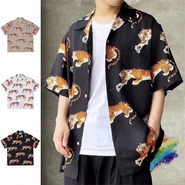 

men's casual shirts tiger pattern wacko maria hawaii shirt men women 1 1 t-shirt wacko maria shirt tees 230505, White;black