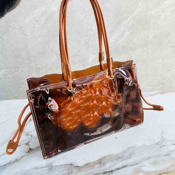 

jelly tote bag summer transparent large volume luxury design beach travel work rectangular handbag crossbody female purses 220409