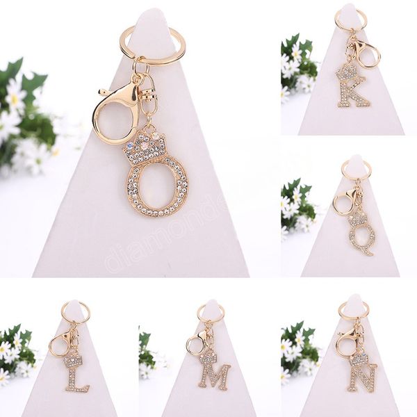 

luxury crown 26 letter metal keychain fashion rhinestone initial keyring holder female bag pendant key chains jewelry gifts, Silver