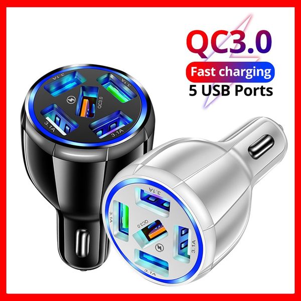 

universal car phone charger 5 ports usb charger fast charging adapter for samsung s9 s10 mobile phone charger in car car-charge car-charger