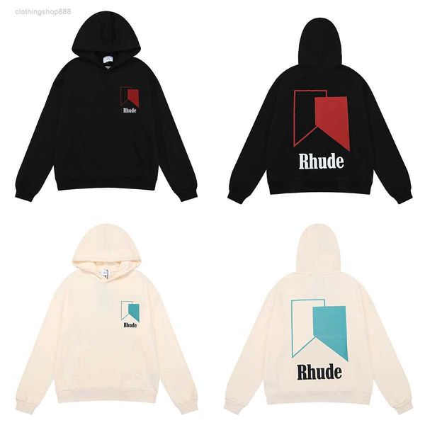 

rhude hoodie& autumn and winter high street fashion printed weight pure cotton sweater 5oyo, Black