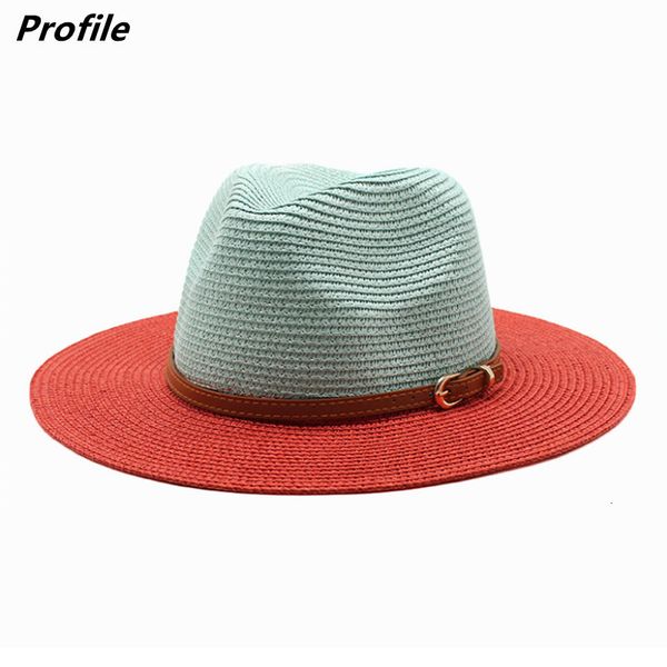 

wide brim hats bucket straw hat twocolor gradient sun outdoor straw seaside screen beach various accessories wholesale 230504, Blue;gray