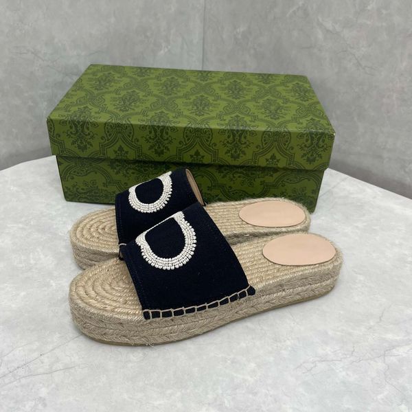 

designer slippers women's fashion embroidered canvas designer slippers canvas covered platform sandals, Black