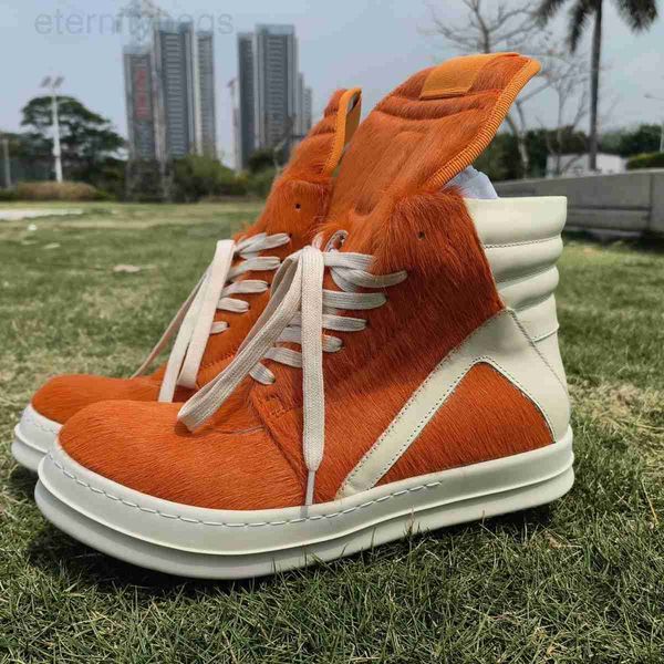 

rick european and american trendy shoes ro horse hair inverted triangle high shoes men's shoes genuine leather thick sole lace up trend, Black