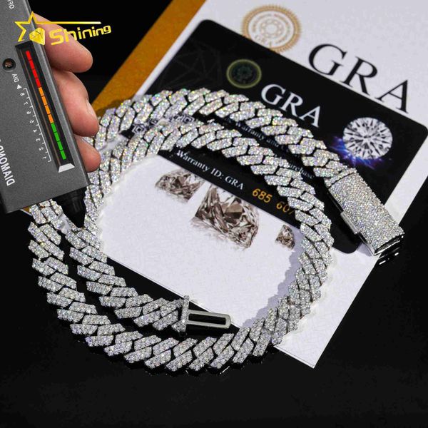 

iced out vvs moissanite 2 rows miami gold cuban chain necklace 925 sterling silver diamond moissanite cuban link chain