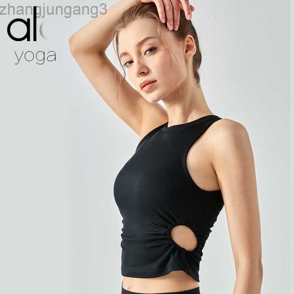 

desginer alo yoga t shirt al spring/summer sleeveless sports vest women's rib tank pullover quick-drying sports top, White