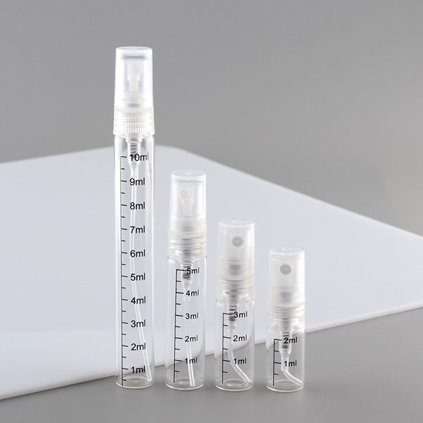 

500pcs/lot 2ml 3ml 5ml 10ml mist spray bottle thin glass pump bottles travel perfume sample vials with sprayer refillable