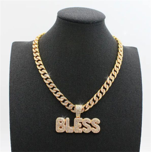 

fashion letter bless pendant women's hip hop cuban chain women's fine jewelry elegant accessories trendy, Silver