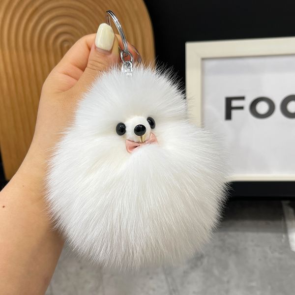 

real genuine fox fur keychain fur ball pompom bag charm purse car phone pendant kids toys, Silver
