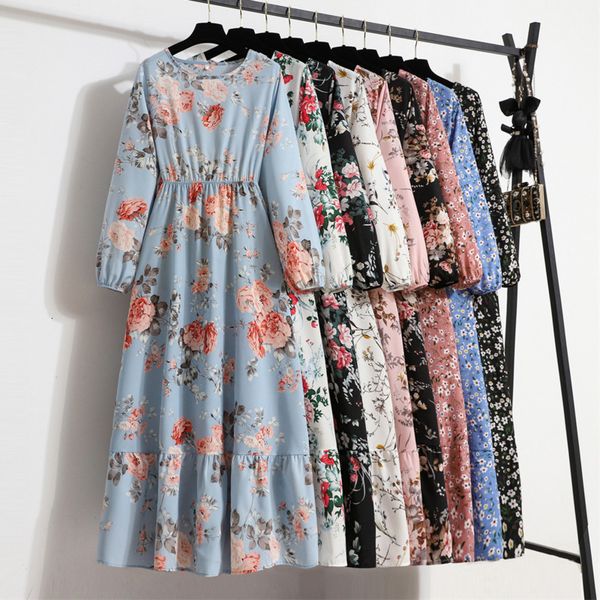 

casual dresses high waist elegant maxi dresses for women casual floral long sleeve boho party beach dress female robe chic fashion dress 230, Black;gray