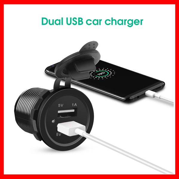 

dual usb port car charger socket plug cigarette lighter outlet for auto boat waterproof mobile phone charging adapter car-charge car-charger