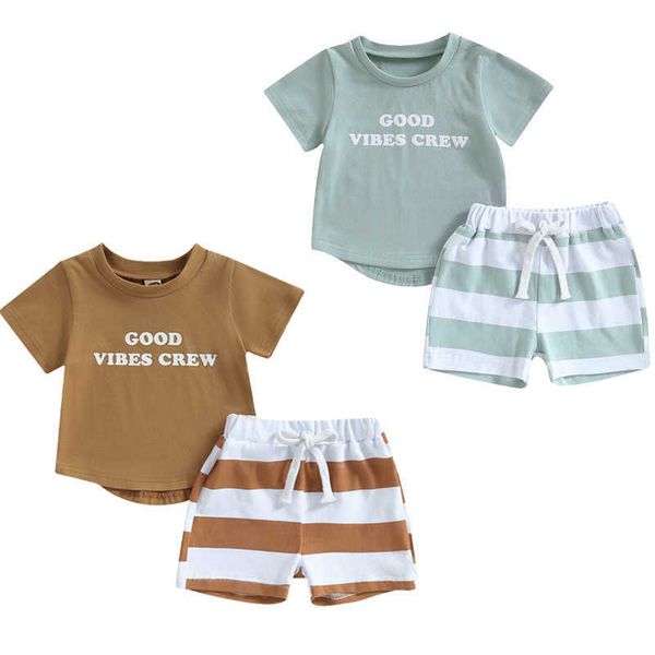 

clothing sets focusnorm 0-3y toddler baby boys summer clothes sets short sleeve letter print + striped drstring shorts aa230504, White