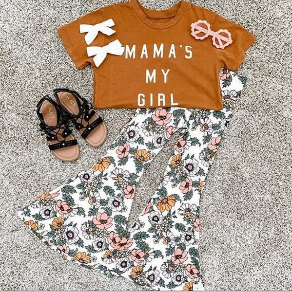 

clothing sets focusnorm 1-6y summer lovely kids girls clothes sets letter print short sleeve t shirts flowers flare pants aa230504, White
