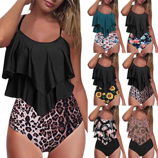 

black double ruffled strap showing chest pad swimsuit womens swimwear, White;black