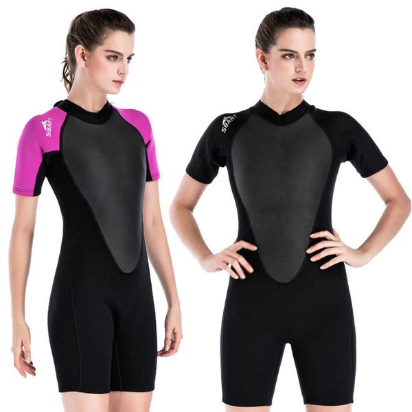 

wetsuits drysuits women's diving suit 2mm neoprene onepiece shortsleeved sunscreen swimsuit fashion beach water sports snorkeling surfi