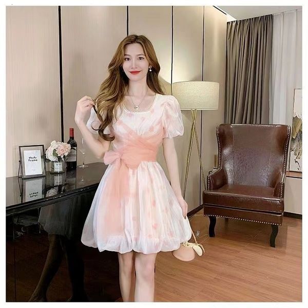 

casual dresses retro wind fairy skirt female summer french floral waist collection senior sense temperament sweet dress 230505, Black;gray