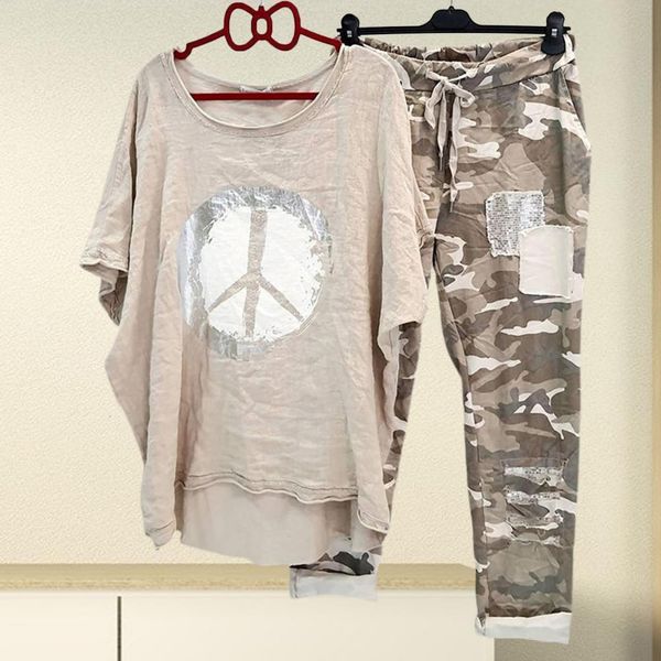 

women's tracksuits 1 set t-shirt pants sets women tracksuit camouflage irregular hem drawstring summer women outfit sets ensemble femme, Gray