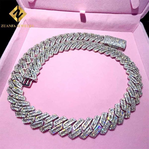 

baguette diamond 925 silver cuban link chain pass tester gra vvs moissanite