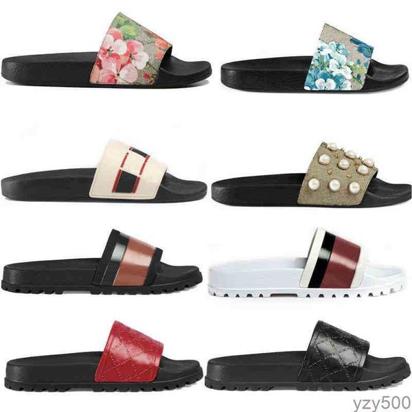 

designer men women sandals with correct flower box dust bag shoes snake print slide summer wide flat sandals slipper''gg'&#03, Black