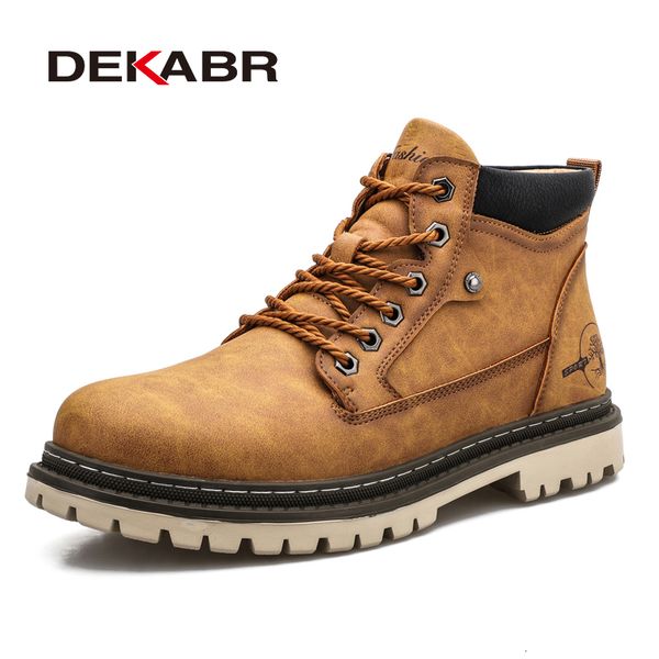 

safety shoes dekabr casual work shoes for men autumn winter warm fur plus retro boots wear-resistan leisure comfort vintage style boots men, Black;brown