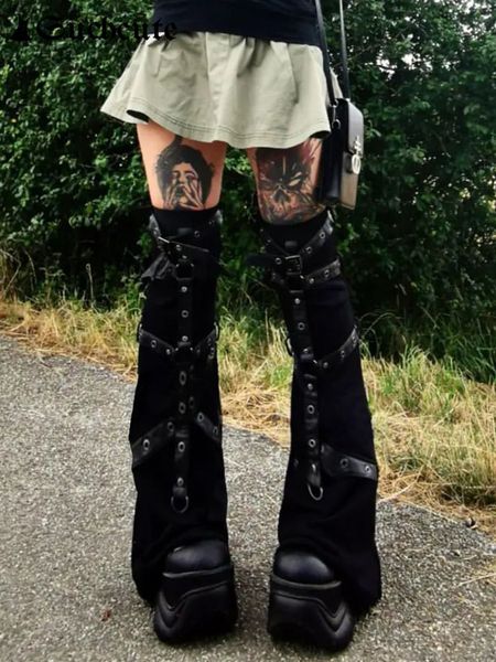 

women s pants s suchcute gothic eyelet strap women trouser legs vintage dark academic slim bandage socks black knitted boot cuffs punk 23050, Black;white