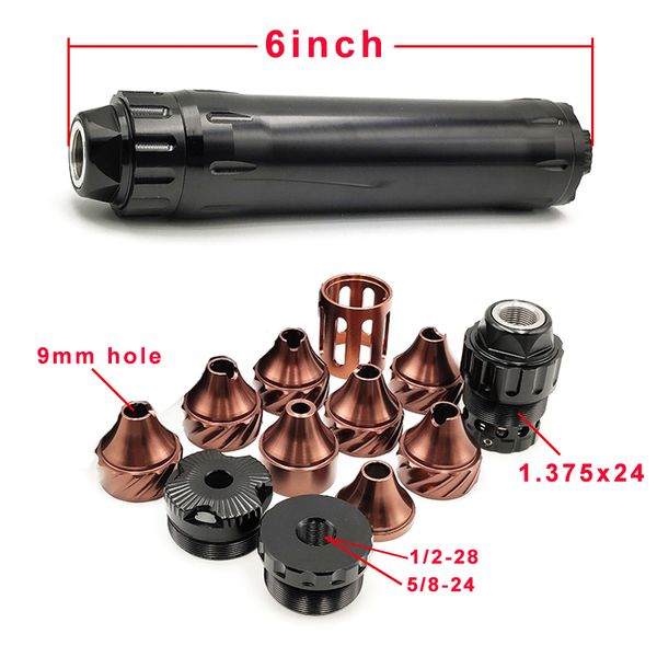 

6inch 9mm hole modular solvent trap tactical 7075aluminum with spiral cone cups solventtrap kits, with 1-3/16x24 + 1.375 x 24 stainless stee