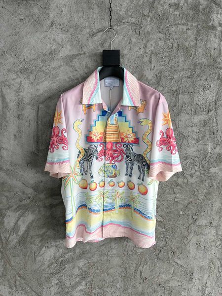 

summer highquality mens shirts fashion animal print design us size luxury brand designers short sleeved casual thin shirt, White;black