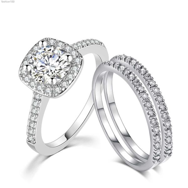 

wedding engagement rings set for women couple square silver color cubic zircon birde ring dazzling fashion jewelry sr531-m