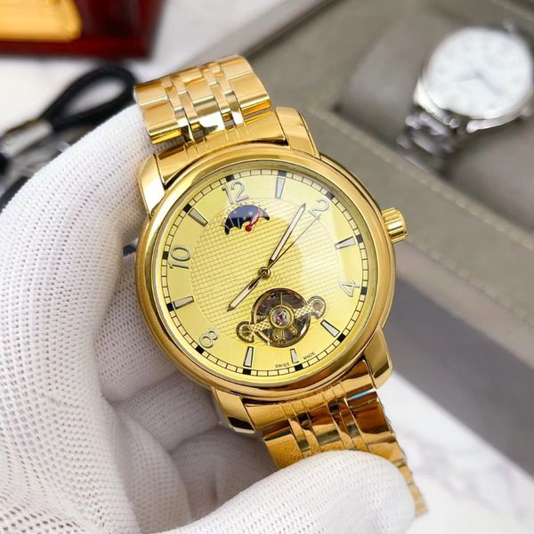 

men's famous brand watch portugal tourbillon sapphire mirror movement full-featured full moon phase tourbillon optional steel belt luxu, Slivery;brown