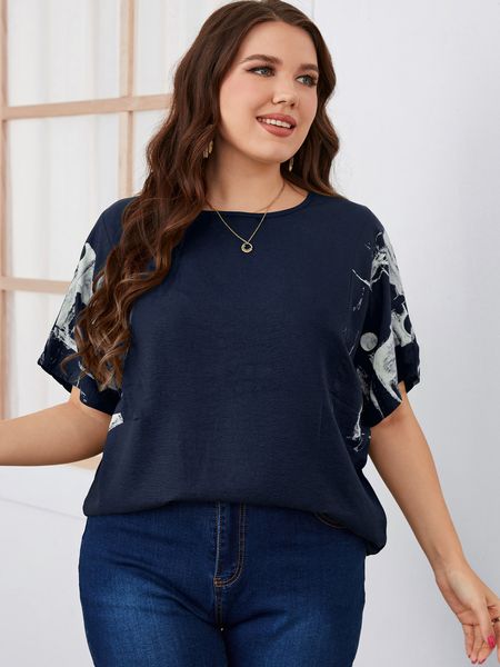 

women's plus size tshirt summer for women solid print tunic blouse o neck short sleeve ladies fashion loose t shirt xl clothing 230504, Black