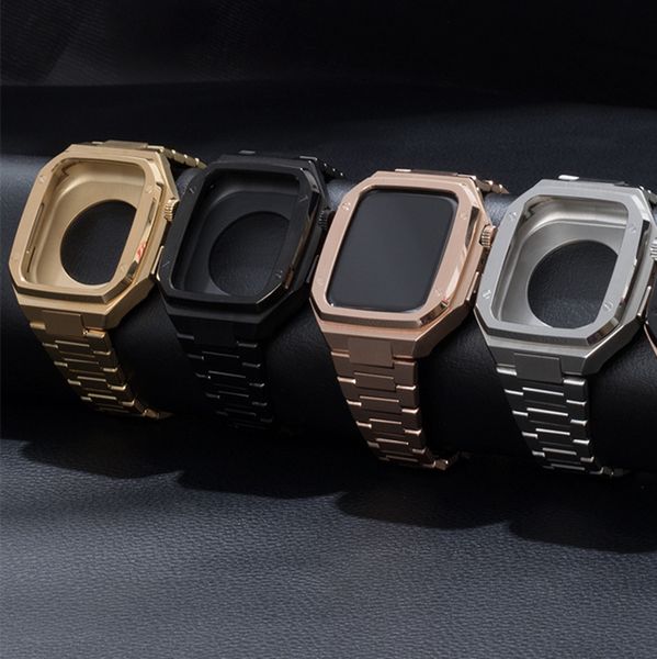 

Protective Luxury Straps Case Mod Kit Integrated Stainless Steel Cover DIY Cases Watchband Bracelet Wrist Band Strap For Apple Watch Series 6 7 8 45mm 44mm s