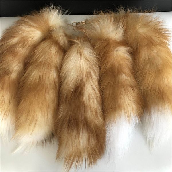

10pcs/lot 40cm/16" real genuine crystal fox fur tail keychain cosplay toy keyring bag charm car phone pendant, Silver