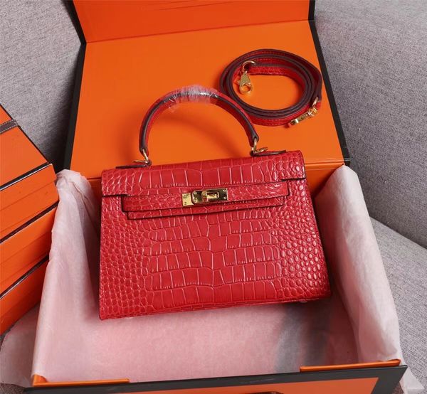 

women designer genuine leather shoulder bags crocodile leather kelly crossbody bag two sizes 22cm 25cm with gold hardware strap and handle l