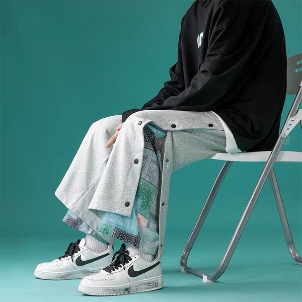 

men's pants houzhou punk hip hop harajuku straight men patchwork black trousers male paisley japanese streetwear casual loose 230428