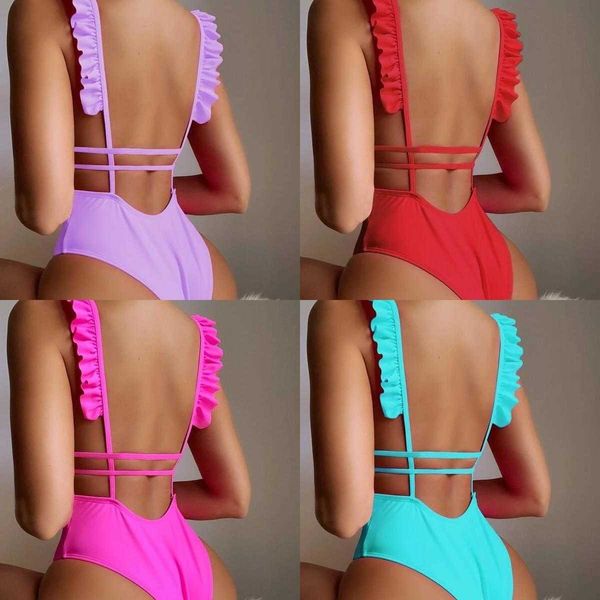 

swimsuit solid color one piece bikini hetong ruffle swimwear, White;black