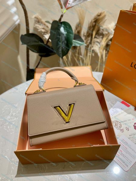 

luxury designer genuine leather women's handbag purse v lock flap bag adjustable belt shoulder bags twist one handle crossbody bags