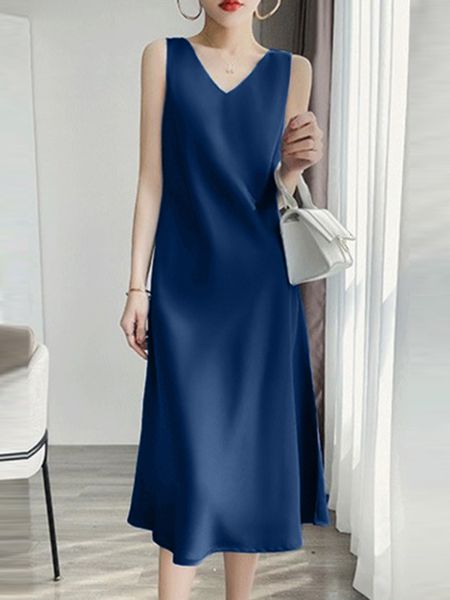 

casual dresses zanzea stylish satin dress women party sundress sleeveless v-neck midi vestidos female casual solid robe femme oversized 2305, Black;gray